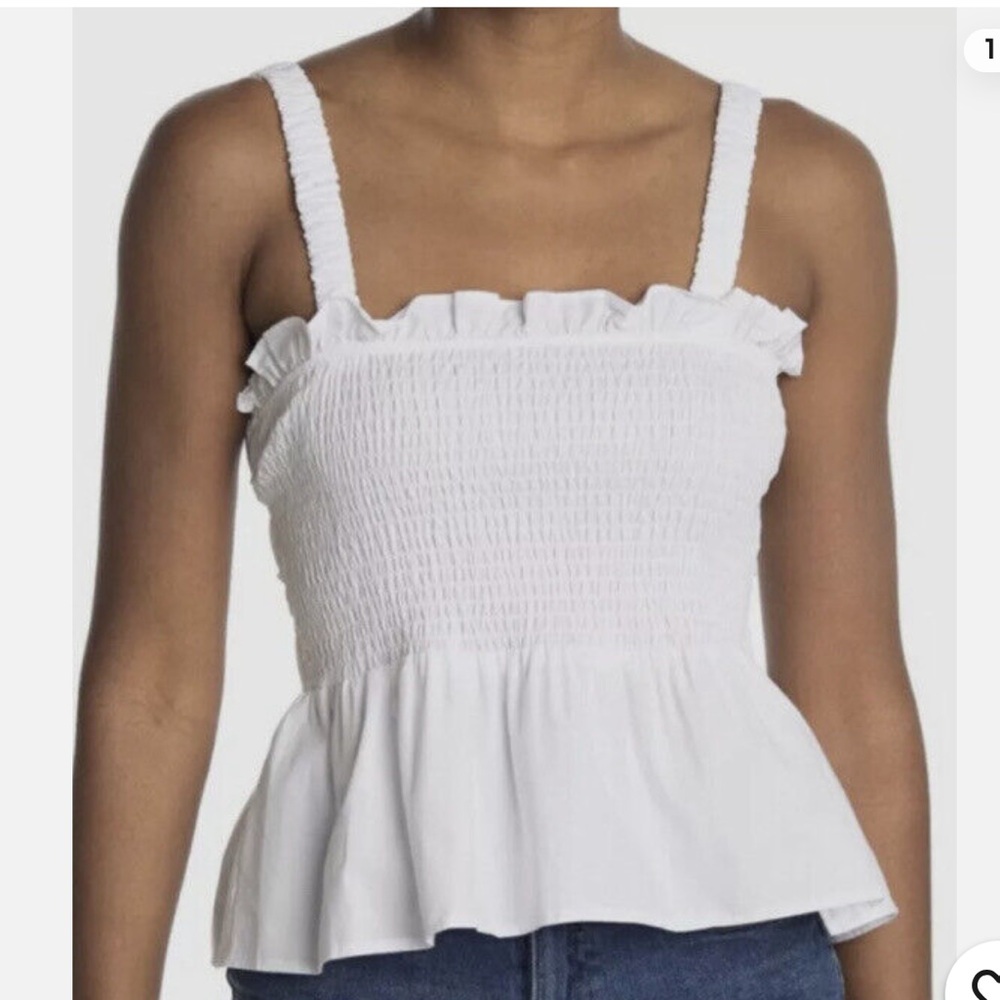 TopShop | White Smocked Cutout Peplum Top | Size 4-6 Small